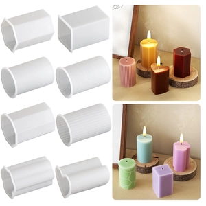 DIY silicone molds for geometric candles featuring striped, hexagonal and heart shapes