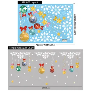 Christmas window decals with snowflake and bauble designs, size 70x50cm layout dimensions
