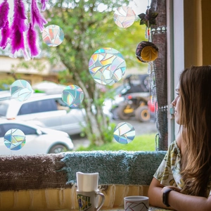 Rainbow prism static glass stickers with broken glass texture reflecting colorful light