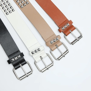 Punk style leather belts with silver pyramid studs available in four colors
