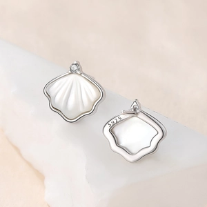 Elegant S925 sterling silver ginkgo leaf earrings with white shell inlay on stone