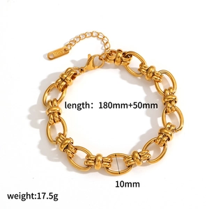 Detail of 10mm wide golden stainless steel chain bracelet with adjustable extension link