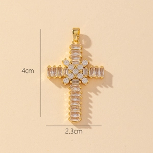 Detailed size view of a gold-plated cross pendant with zircons, 4cm height by 2.3cm width