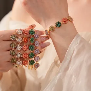 Exquisite gold-plated flower bracelet featuring colorful cubic zirconia and daisy patterns