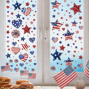 Stickers de fenêtre USA avec étoiles et cœurs pour le Jour de l'Indépendance