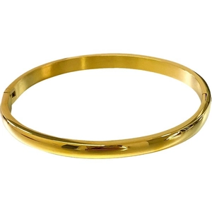 Minimalist 18K gold plated stainless steel bangle with polished finish and hinge closure