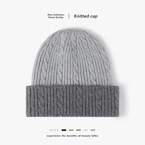 Cable Knit Beanie Hat Color Block Thick Warm Faux Rabbit Fur Winter Skull Cap For Men Women