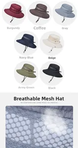 Detail of outdoor sun hat featuring breathable side mesh and adjustable chin strap