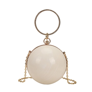 Elegant spherical pearl marble crossbody bag with rhinestone handle and gold chain