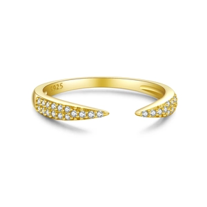 S925 sterling silver open ring in gold finish with sparkling white zirconia stones
