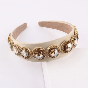 Baroque wide headband with champagne satin finish and luxury crystal ring embellishments