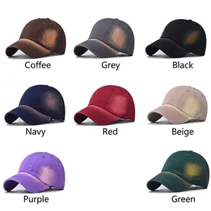 Collection of vintage washed denim baseball caps shown in eight diverse colors