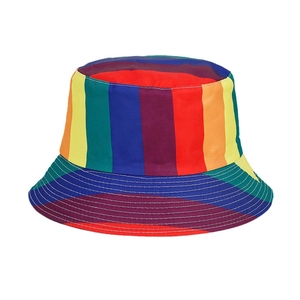Adult colorful rainbow vertical striped bucket hat in cotton for outdoor sun protection
