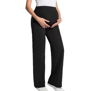 Comfortable black maternity pants with high waist support and straight leg design
