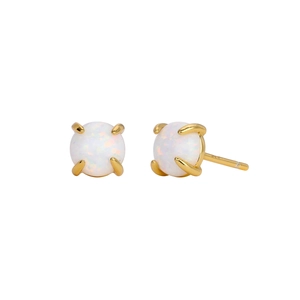 Detailed close-up of S925 sterling silver opal stud earrings with gold plating
