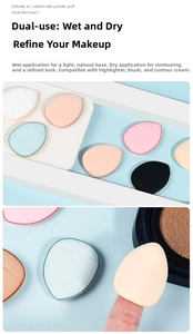 Detailed view of colorful mini finger puffs for wet and dry makeup application
