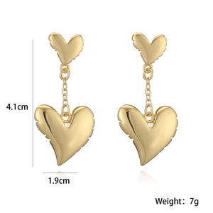 Minimalist 18K gold plated heart drop earrings for women with size and weight metrics