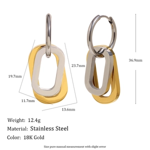 Detailed dimensions of stainless steel double star hoop earrings in 18K gold and silver finish