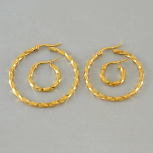 Stainless Steel French Spiral Hoop Earrings Twisted Texture Retro Fashion Trendy Jewelry Accessory For Women Gold Tone
