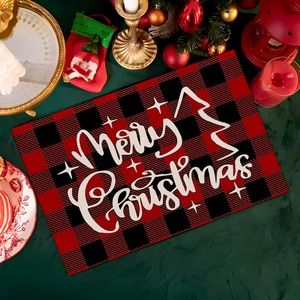 Christmas place mat with red and black buffalo plaid and Merry Christmas script