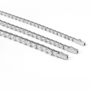 Three rows of silver titanium steel tennis bracelets with square-cut cubic zirconia crystals