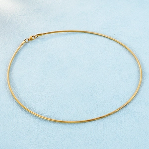 Detailed close-up of golden stainless steel snake chain collar with secure lobster clasp