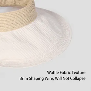 Women's sun visor with waffle texture fabric and adjustable wire brim in beige