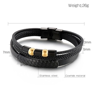 Detailed size and weight specification diagram for multilayer leather men's bracelet