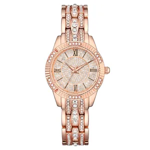Montre à Quartz de Luxe pour Femme Cadran en Nacre Orné de Strass Chiffres Romains Bracelet en Métal Mode Élégante Montre-Bracelet pour Femme Cadeau