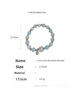 Detailed size specifications for a beaded opal bracelet with a round zircon pendant
