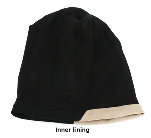 Vue détaillée du bonnet en maille double épaisseur avec doublure beige chaude