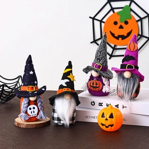 Halloween Gnomes Plush Dolls Faceless Wizard Hat Pumpkin Skull Patterns Party Tabletop Decor Holiday Ornaments