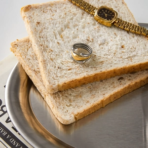 Minimalist multi-layer two-tone mixed metal ring in gold and silver finish