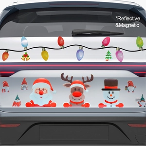 Magnetic Christmas car stickers with reflective Santa, elk and gnome decorations