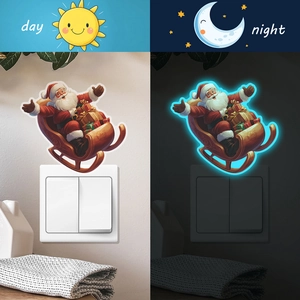 Luminous Santa Claus on sleigh wall sticker showing day and night glowing effects