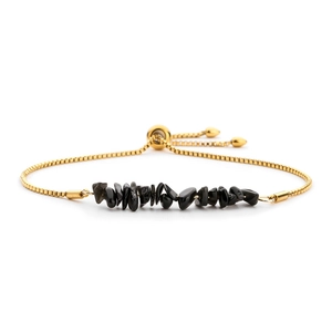 Minimalist gold box chain bracelet featuring irregular black natural stone beads