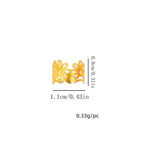 Golden 8x11mm hollow pattern hair ring jewelry with dimensions and weight specs