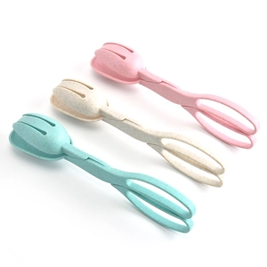 Eco-friendly wheat straw food tongs in pink, beige and green colors for outdoor picnic
