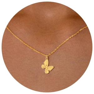 Golden butterfly pendant necklace with textured wings and minimalist chain for women
