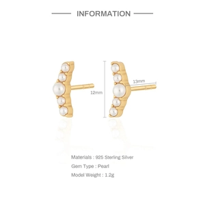 Technical drawing of s925 silver pearl earrings with 12mm by 13mm dimensions