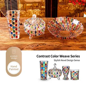 European hand-painted woven texture colorful glass glassware set with modern design