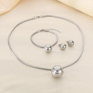 Silver 18K plated hollow bead jewelry set with snake chain necklace, bracelet and earrings