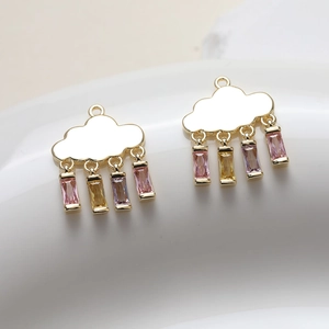 14K gold plated cloud pendant with colorful rectangular zircon stones for DIY jewelry