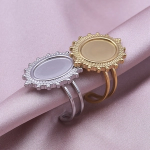 Adjustable oval bezel ring blanks in gold and silver steel for jewelry making