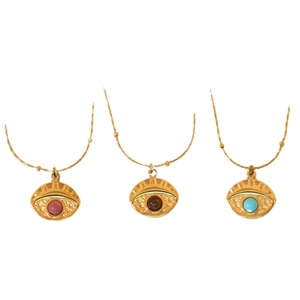 14K gold plated stainless steel eye pendants with natural red, brown and blue stones