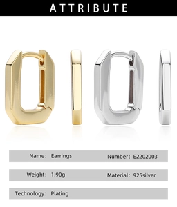 Macro shot of geometric square silver earrings in gold and silver plating with 925 hallmarks