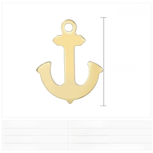 Macro view of gold stainless steel anchor pendant with 16x13mm dimensions for DIY jewelry