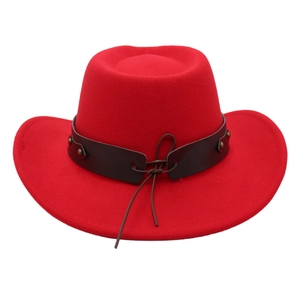 Red wool felt western cowboy hat featuring a leather band with bronze metal rivets