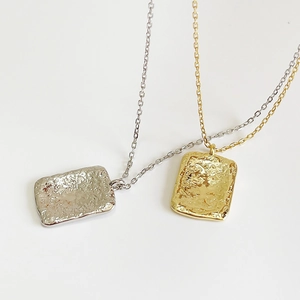 Minimalist 925 sterling silver necklaces with irregular lava texture rectangular pendants