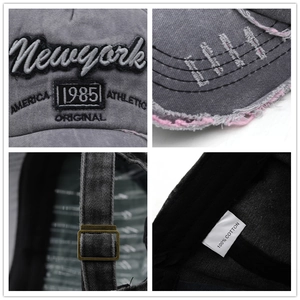 Retro washed charcoal grey cotton baseball cap with Newyork 1985 3D embroidery detail